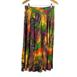 Bonnie Boynton Vintage Artsy Pleated Colorful Midi Skirt Small